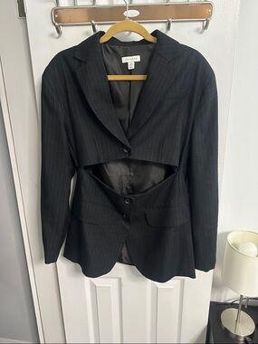 Topshop Black Pinstripe Cutout Waist Blazer